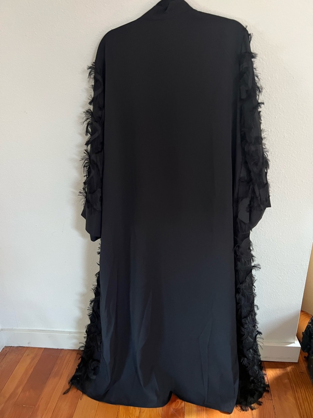 Black Sheer Feathered Duster Robe | Gothic Textured Kimono - Picture 5 of 6